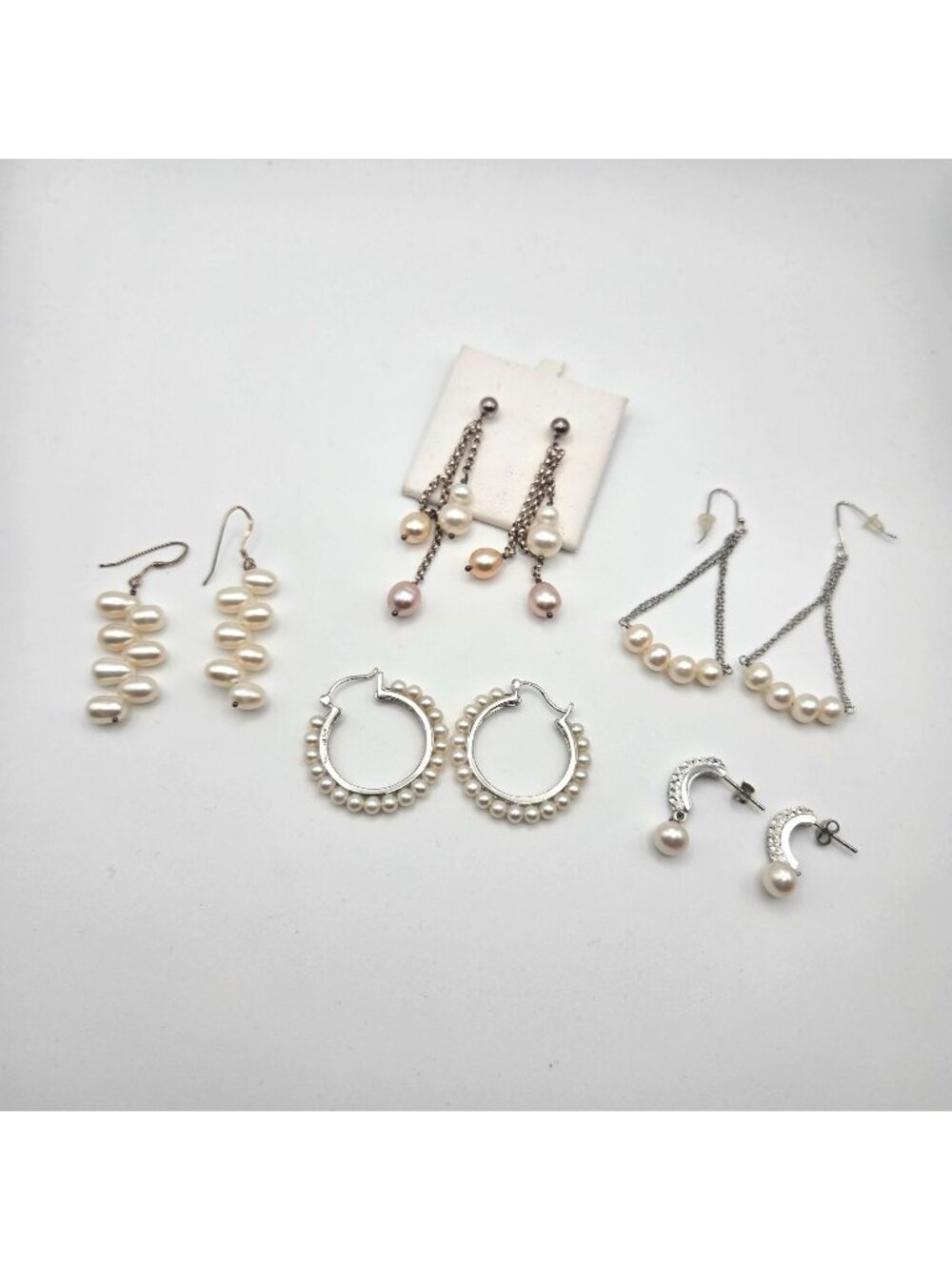 Vintage Y2K Lot Of 5 Pearl Sterling Silver Earrings Hoops Dangle Stud